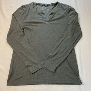 Eddie Bauer Womens Olive Green Long Sleeve V Neck Parted Collar Size XL Armyn